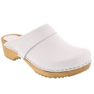 NEW BJORK Maja White Wood Look Sole 42 Open Back LEATHER Clogs (10.5) nurse